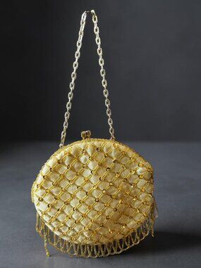 Vintage 60s/70s Handmade Hong Kong Gold Beaded Round Evening Bag